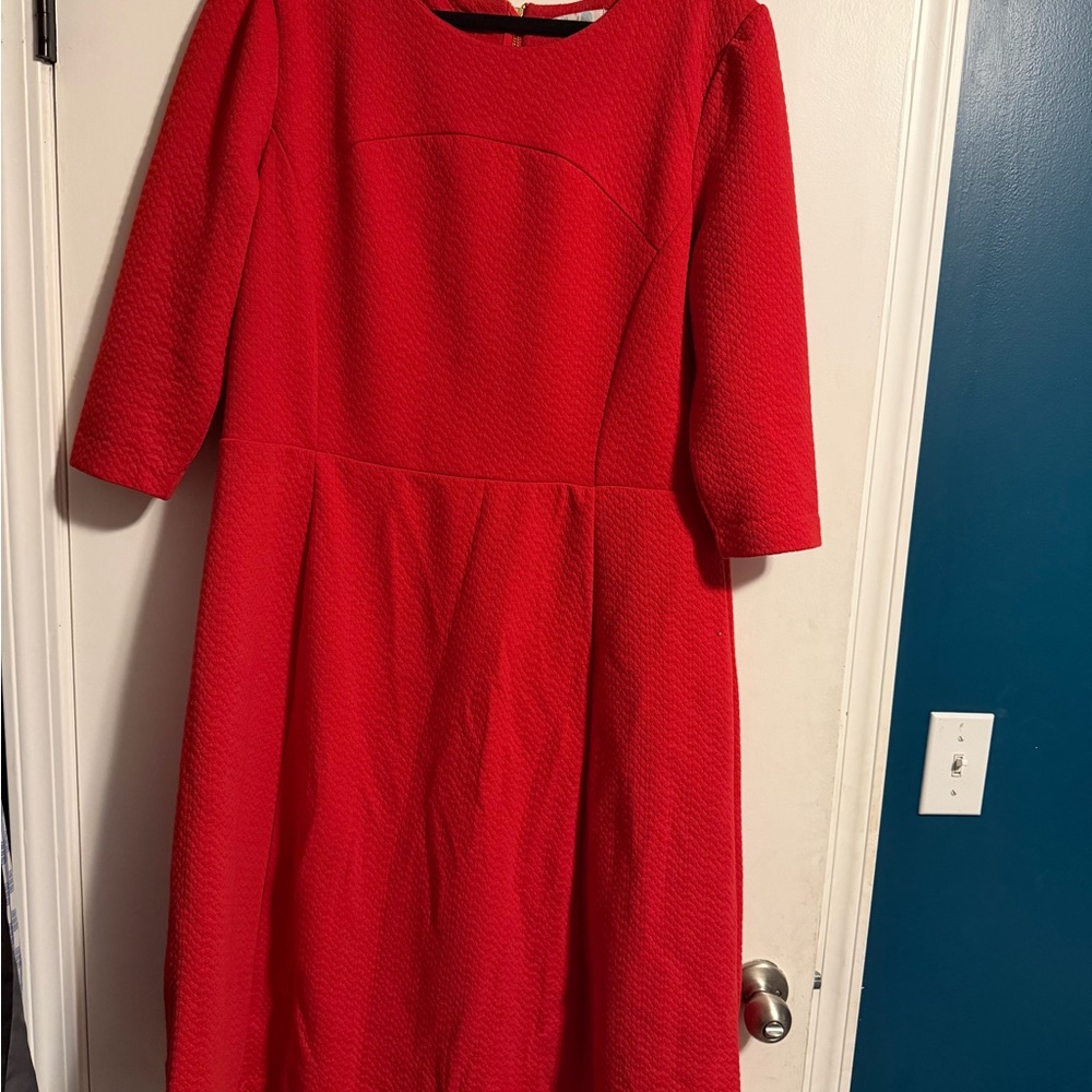 Boden Red Textured Midi Fit-and-Flare Dress